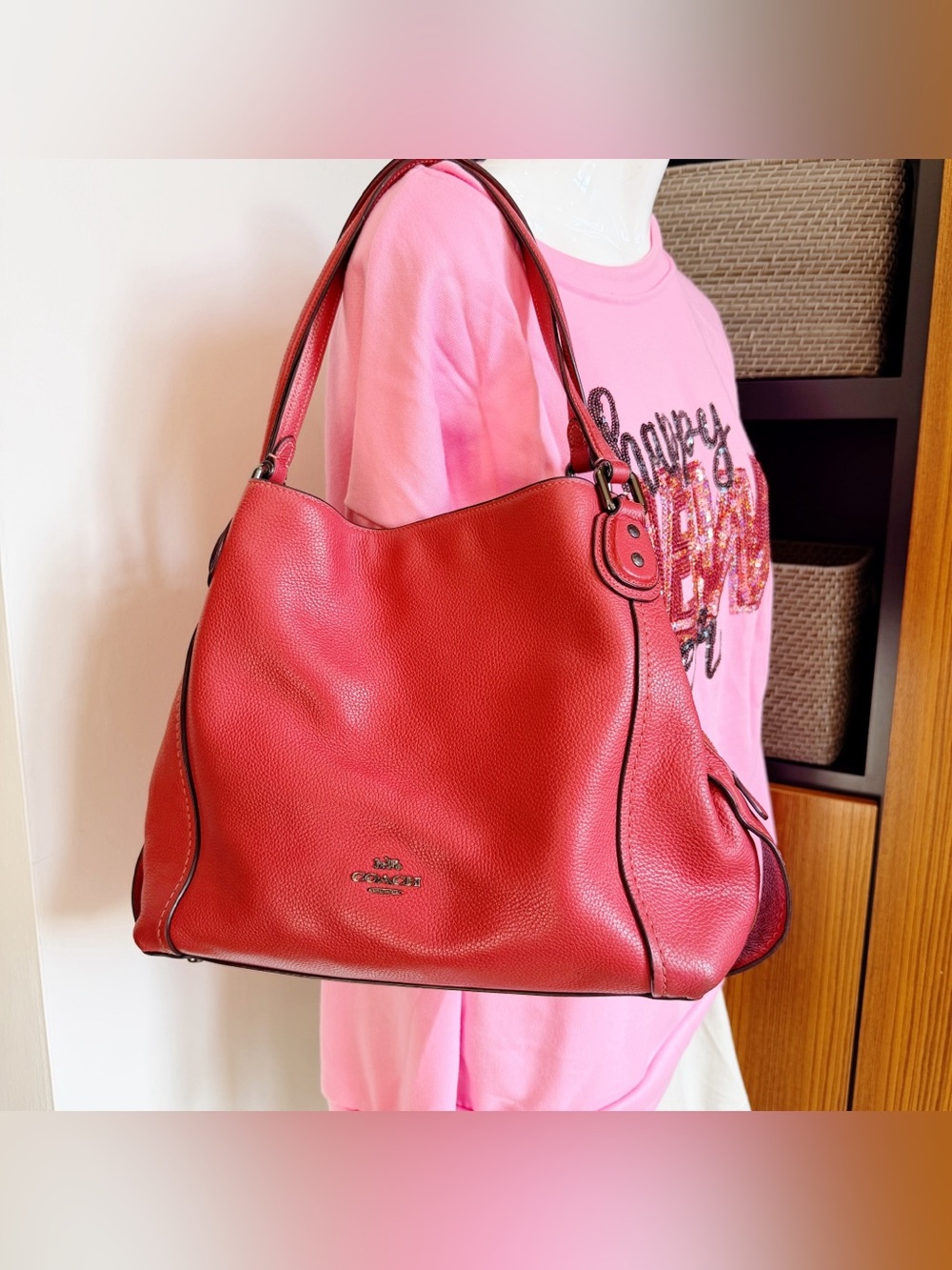 Coach Edie 31 Shoulder Bag Coral Pebbled Leather Style 57125